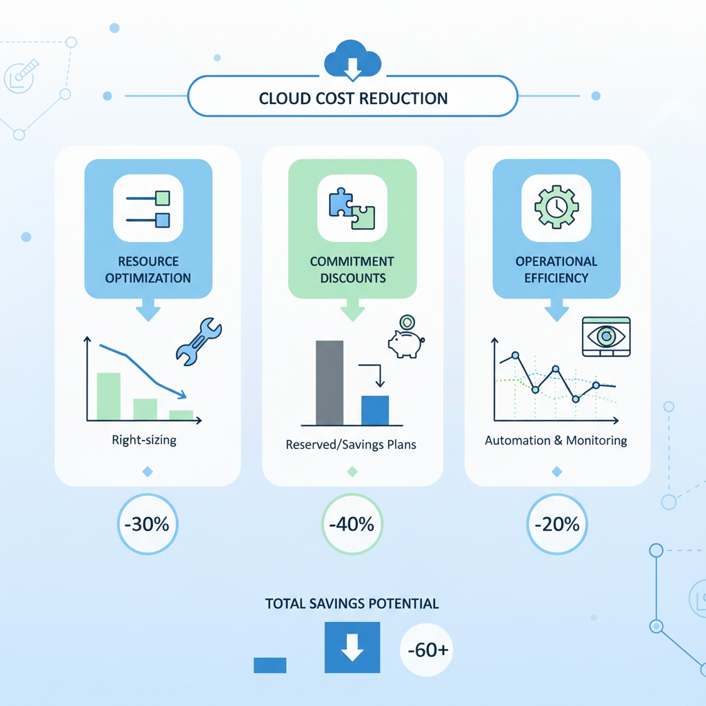 A conceptual diagram illustrating various AWS cost optimization strategies, including 