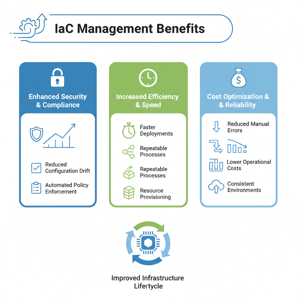Professional visual illustration related to benefits of iac management