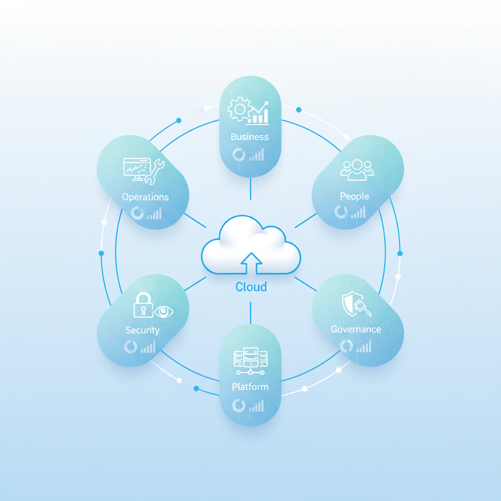 A diagram illustrating the six perspectives of the AWS Cloud Adoption Framework, showing 