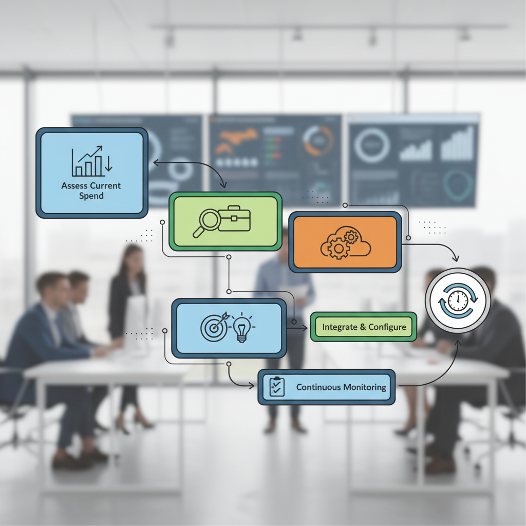 A step-by-step flowchart illustrating the implementation process of cloud cost optimization tools, starting from 