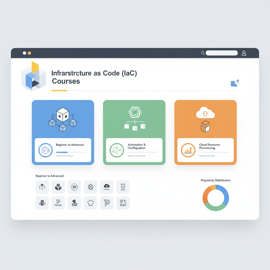 A screenshot of a popular online learning platform displaying various IaC courses, highlighting different tools like Terraform, Ansible, and CloudFormation.