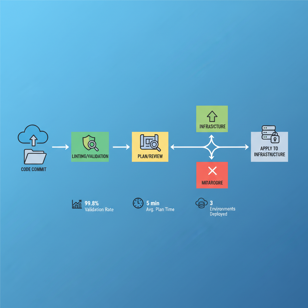 A diagram showing a CI/CD pipeline specifically for IaC, illustrating stages like 