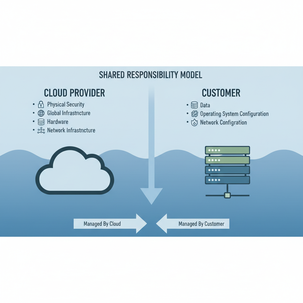 A diagram illustrating the shared responsibility model in cloud security, showing a clear division of responsibilities between 
