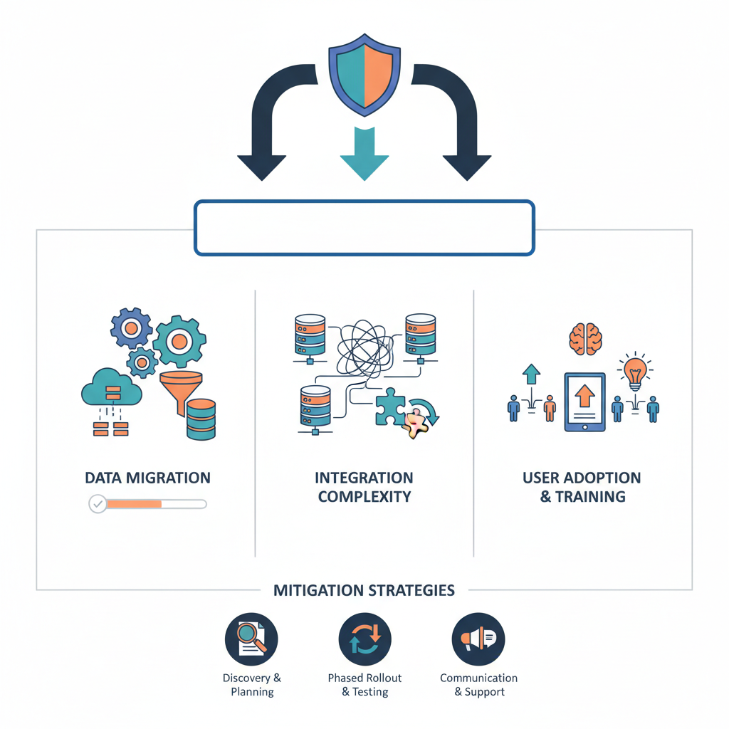 Professional visual illustration related to replatforming risks mitigation