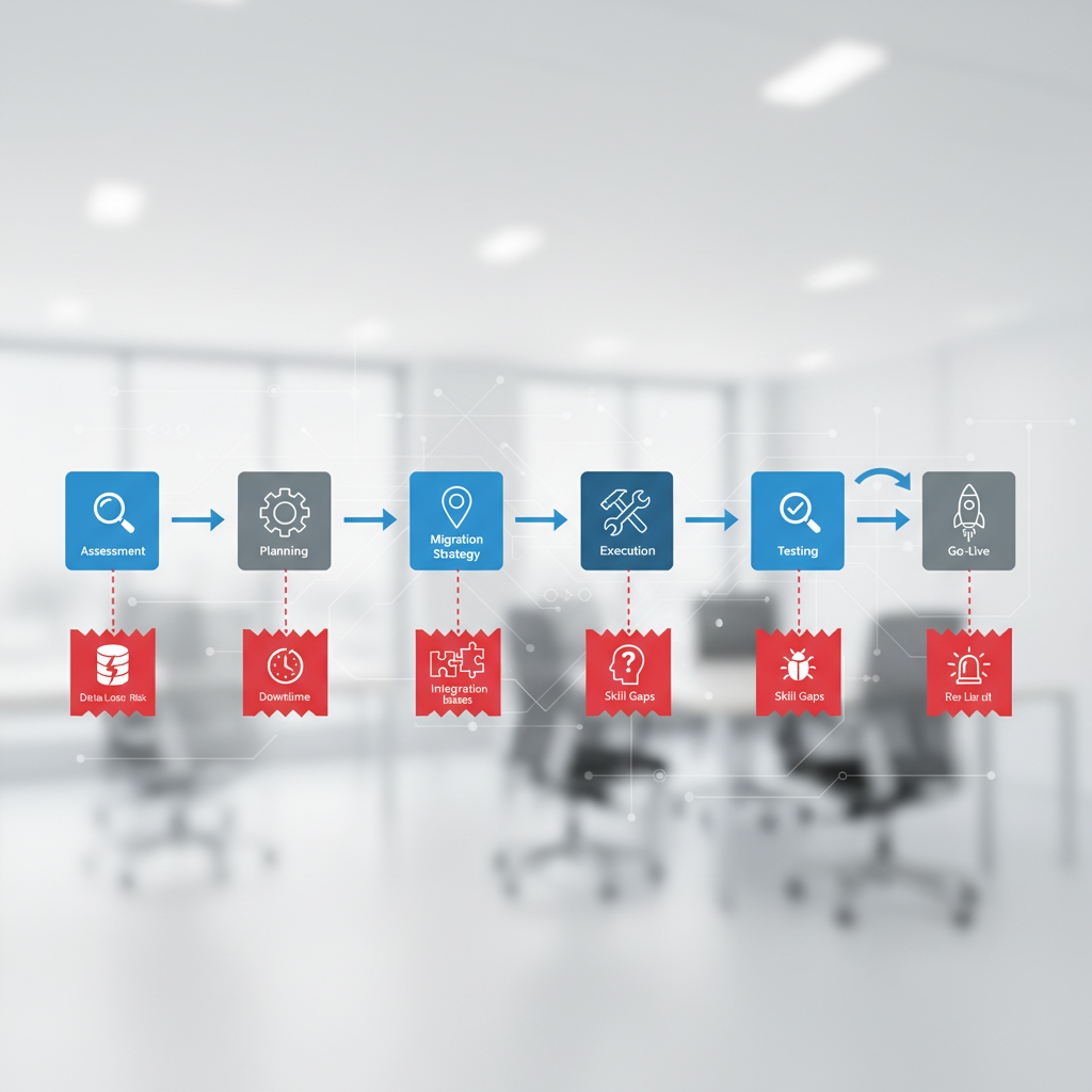 A flowchart illustrating a typical replatforming process, highlighting key stages like 